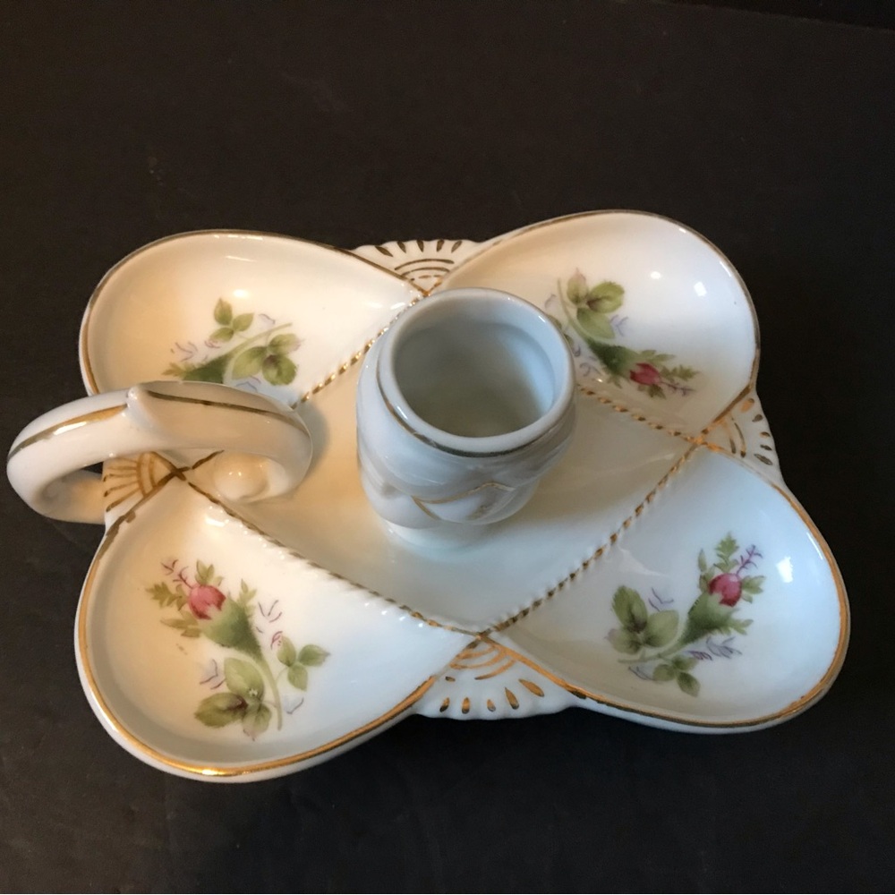 Vintage Fern Trinket Dish Candle Holder with Handle